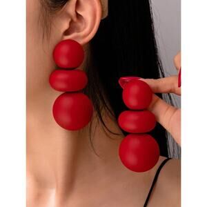 Red Matte Bubble Drop Earrings Bold Statement Modern Jewelry